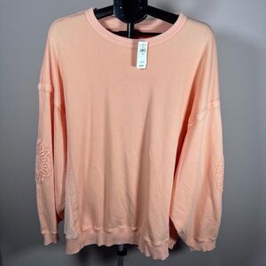Aerie Peach Sweatshirt Women’s XL Lace Elbow Patch Pullover Crewneck NWT